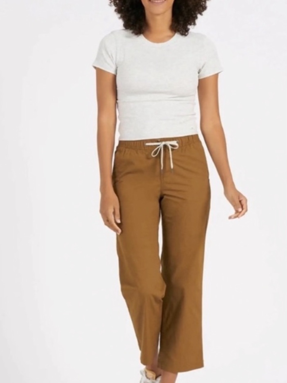 Vuori Wide-Leg Drawstring Pants in Brown